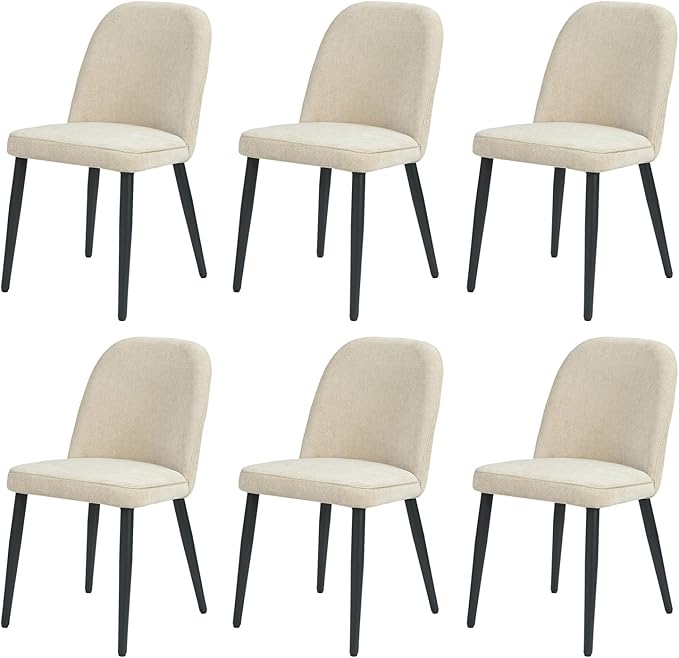 Upholstered Dining Chairs Set of 6 Modern Kitchen Chairs Chenille Fabric Dining Room Chairs High-Back Padded Dining Chairs with Metal Legs for Kitchen Dining Room Restaurant Cafe Hotel, Beige