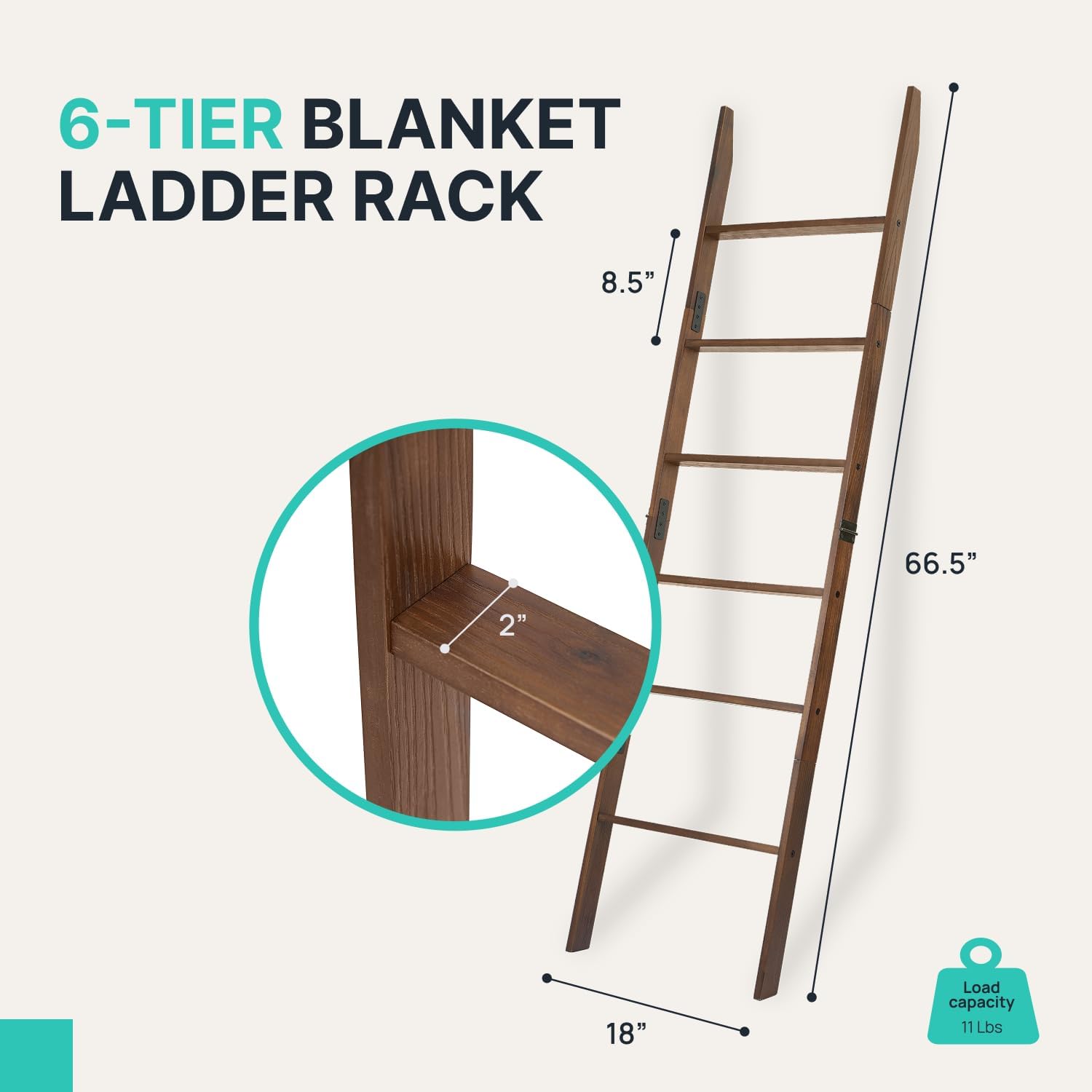 AVLORA Design 6-Tier Blanket Ladder Rack 66.5" H x 18" W - Espresso Brown | Acacia Wood Leaning Shelf, Quilt Throw Towel Holder Stand, Rustic Farmhouse Decor for Living Room Bedroom Bathroom