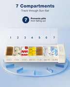 HEIYING 7 Days Pill Organizer with Aluminum Shell for One Week Capacity, Portable Metal Pill Case to Hold Vitamin, Medicine, Supplements