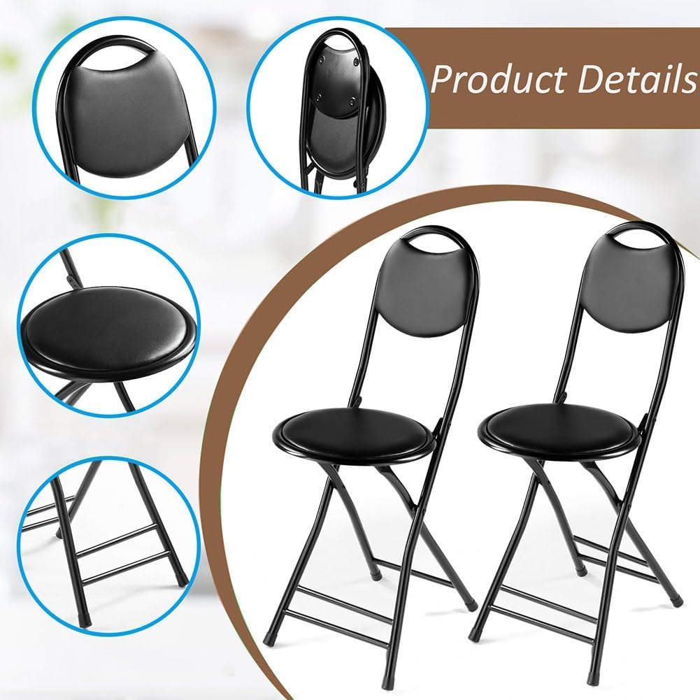 18 Inch Folding Bar Stool with Back, Portable Counter Height Folding Chairs, for Camping, Party, Balcony, Garden (Color : Black, Size : 46cm/18inch)