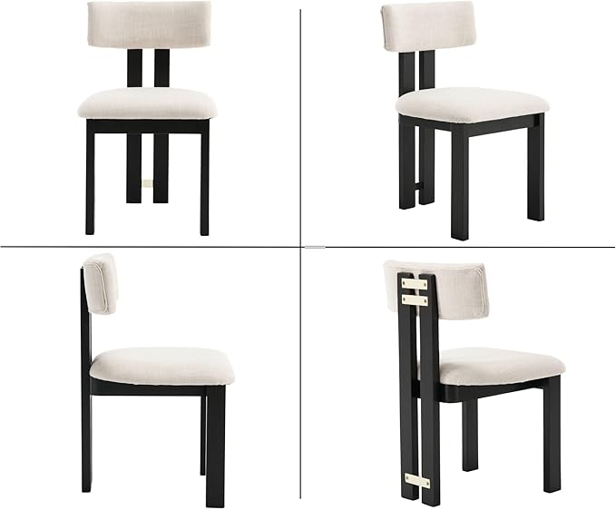HNY Modern Farmhouse Linen Dining Chairs Set of 6, Beige Fabric Upholstered D...