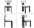HNY Modern Farmhouse Linen Dining Chairs Set of 6, Beige Fabric Upholstered Dining Room Kitchen Chair with Black Wood Frame & Curved-Back, Armless Accent Wooden Chairs for Dining Living Room