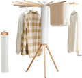 RFOUO Clothes Drying Rack Tripod,Foldable Portable Laundry Drying Rack with Wooden 16 Rods, Space-Saving Freestanding Clothes Rack for Indoor Outdoor, Apartment, Bedroom, Laundry Room