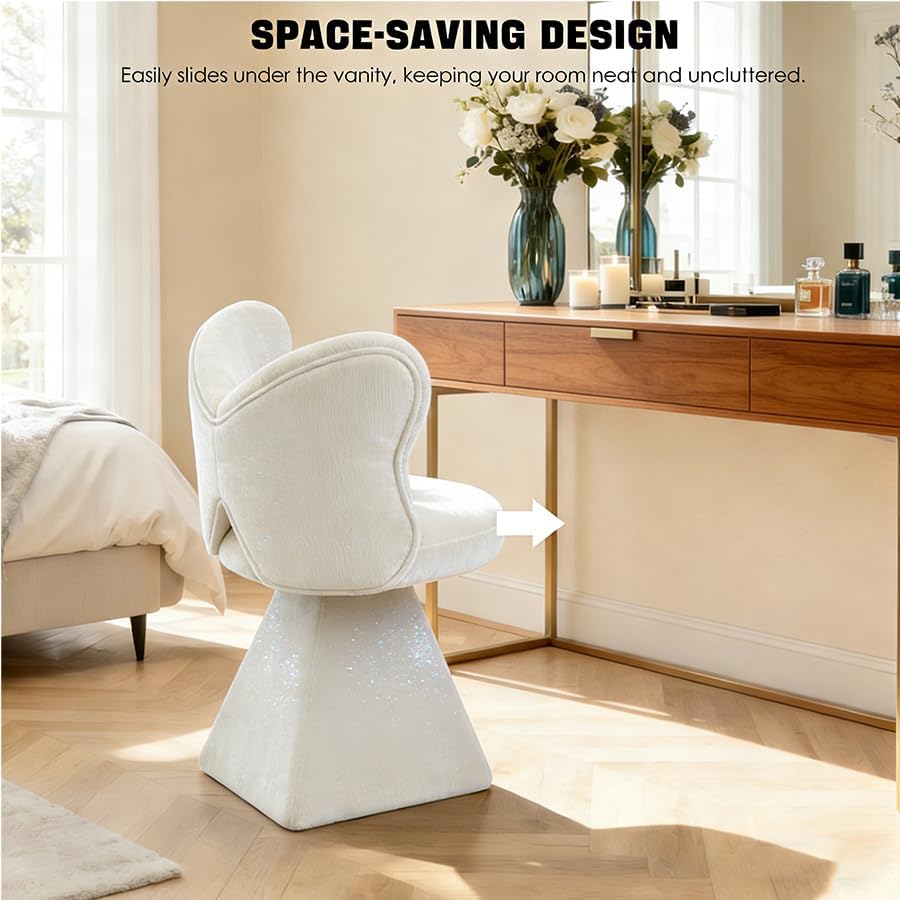 Bedroom Living Room Butterfly Back Chenille Velvet Vanity Stool, Triangular S...