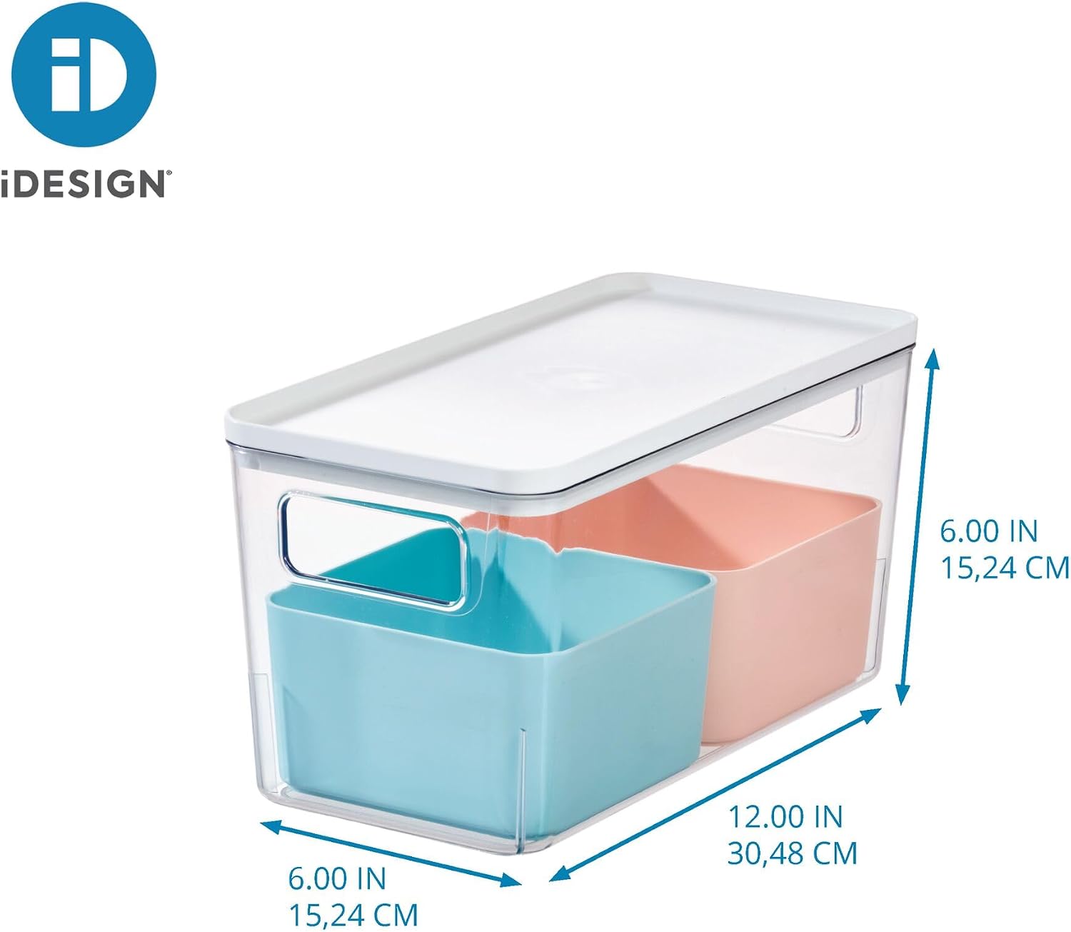 Rosanna Pansino x iDesign Recycled Plastic Kitchen Storage Bins, Includes 1 Large Bin with Lid and 2 Medium Bins, Multicolored Bins/Marshmallow Lid, 6" x 12" x 6"