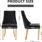 Dining Chairs Set of 2，Modern Channel Tufted Upholstered Dining Chairs with Golden Stainless Steel Legs, Comfortable Chenille Fabric Kitchen Chairs for Dining Room (Black, 2pc)