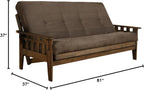 FutonX Rustic Walnut Frame and Mattress Set with Choice to add Drawers, 8 Inch Innerspring Futon Sofa Bed Full Size Wood (Grey Matt and Frame (No Drawers))
