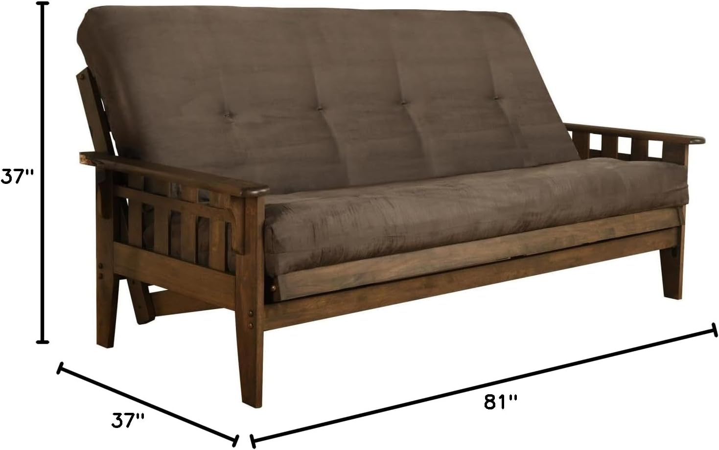 FutonX Rustic Walnut Frame and Mattress Set with Choice to add Drawers, 8 Inch Innerspring Futon Sofa Bed Full Size Wood (Grey Matt and Frame (No Drawers))