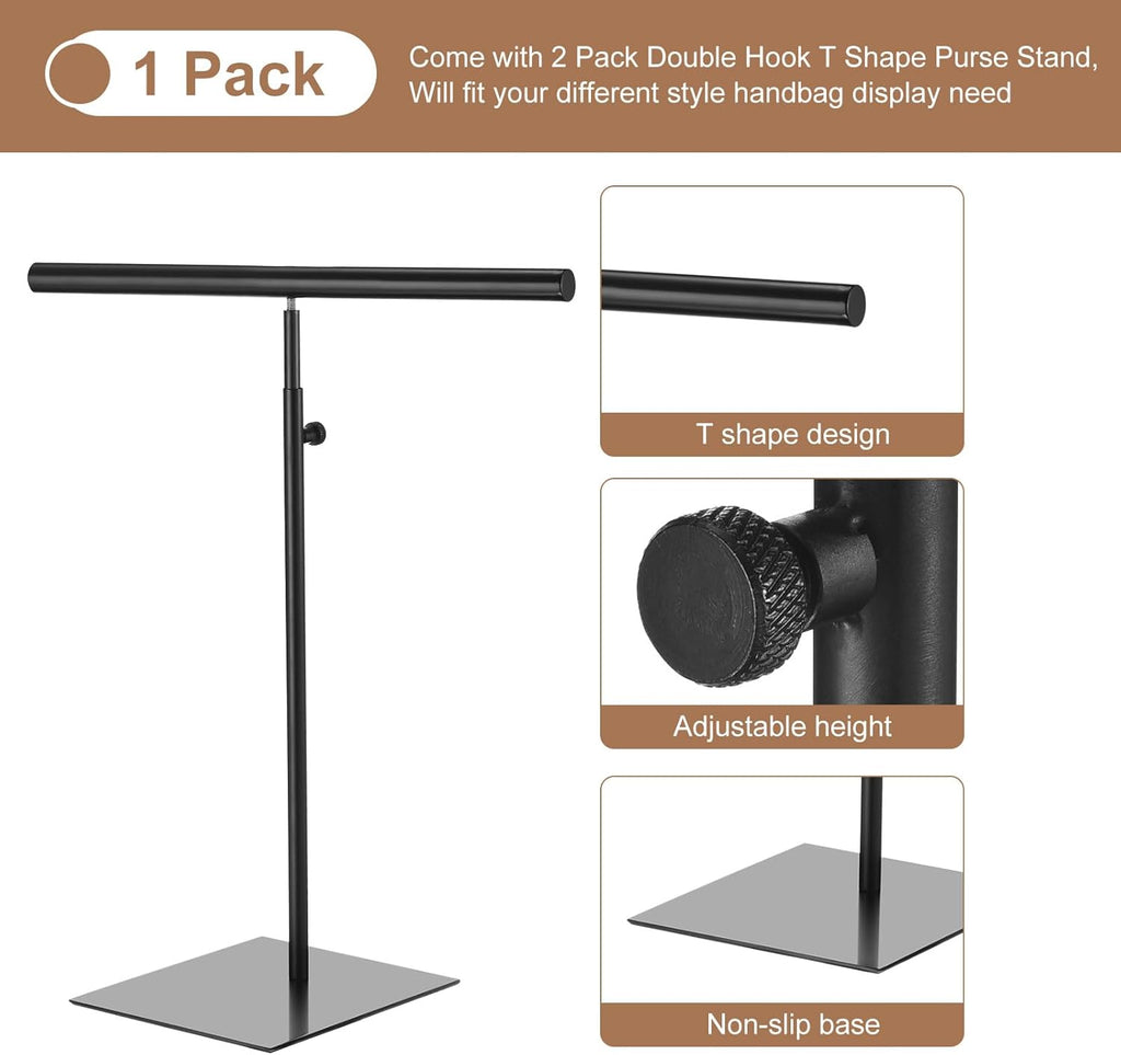 uxcell Necklace Display Stand Adjustable Height Jewelry Rack T Bar Tabletop Purse Holder for Home Boutique Store - Black