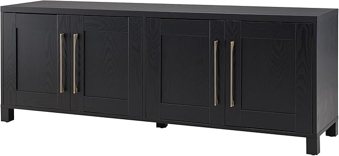 Henn&Hart TV Stand for TVs up to 75" with 2 Concealed Storage Cabinets with an Adjustable Shelf for Living Room, Family Room, or Office, Natural Black