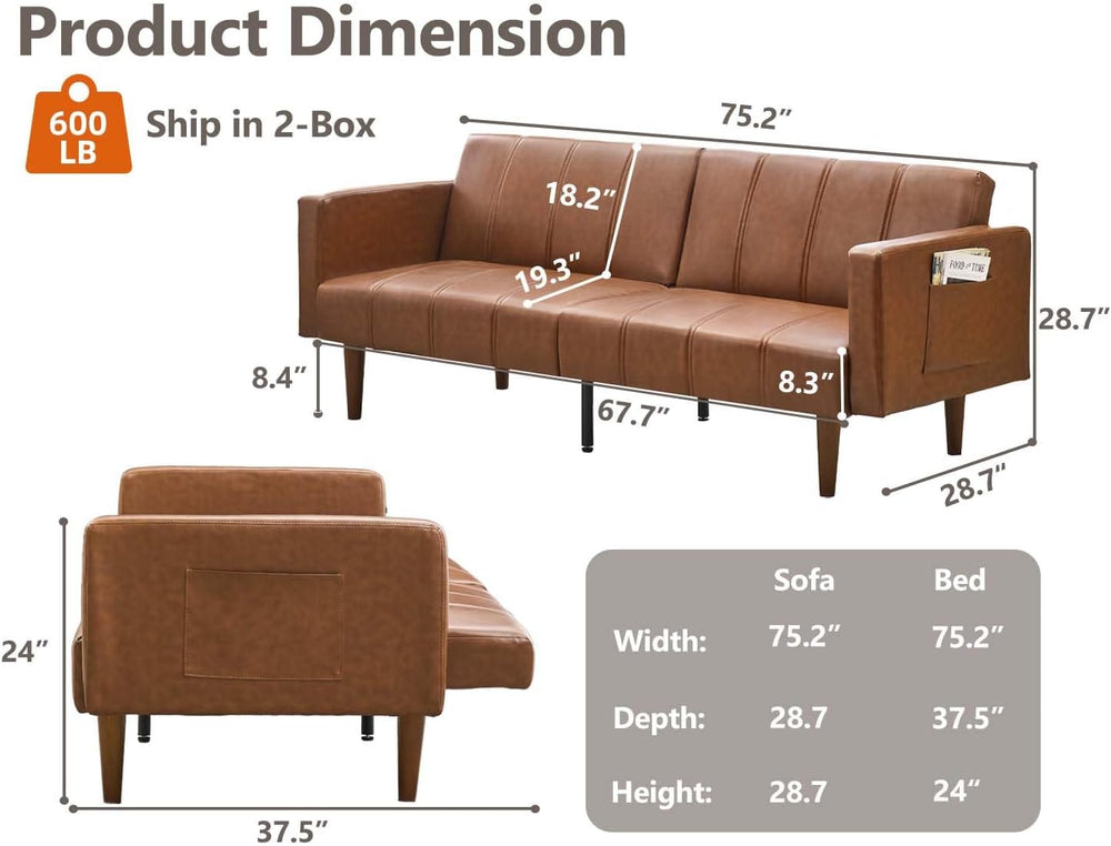 Garvee Modern Futon Sofa Bed, Convertible 75" Sleeper with Adjustable Ba...