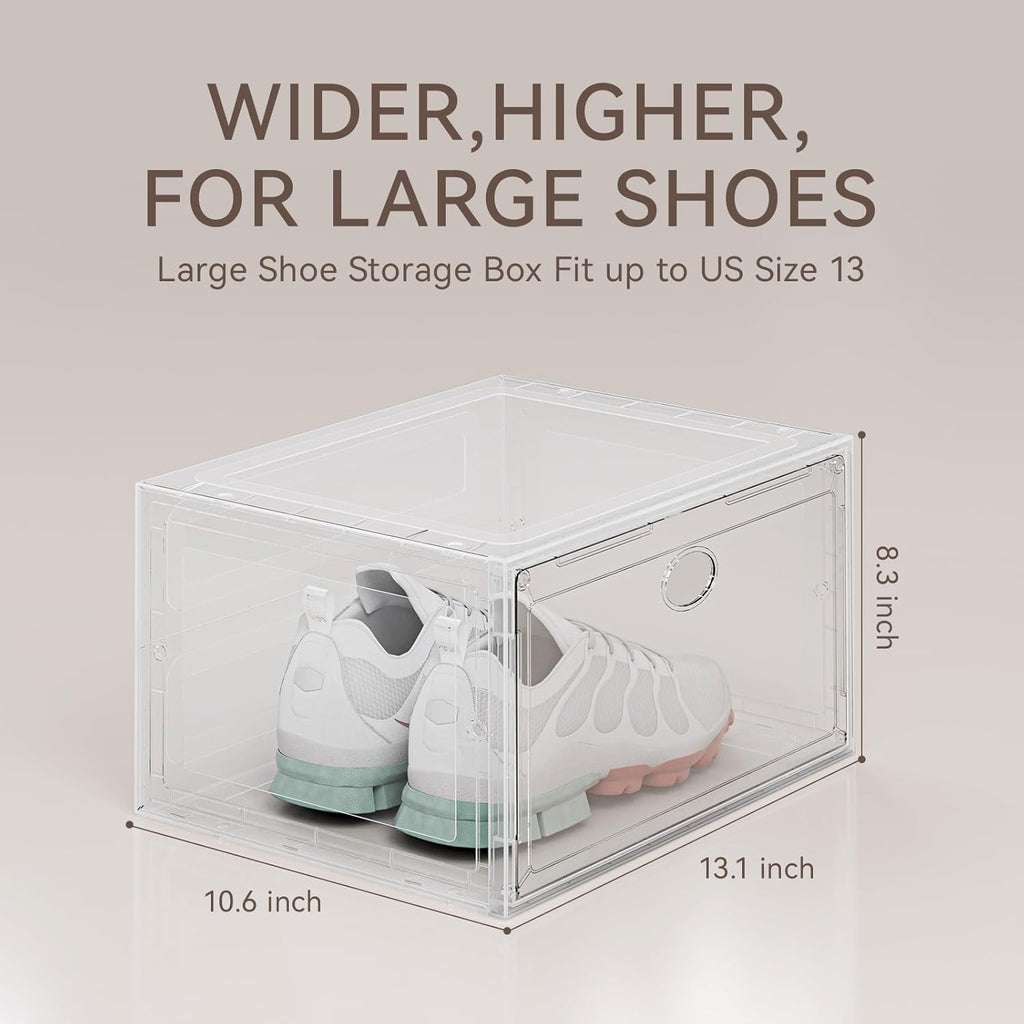 Large Clear Shoe Storage Boxes 8 Pack, Hard Plastic Shoe Organizer Containers for Sneaker, Shoe Boxes Clear Plastic Stackable, Sneaker Storage Display Case Fit up to US Size 13