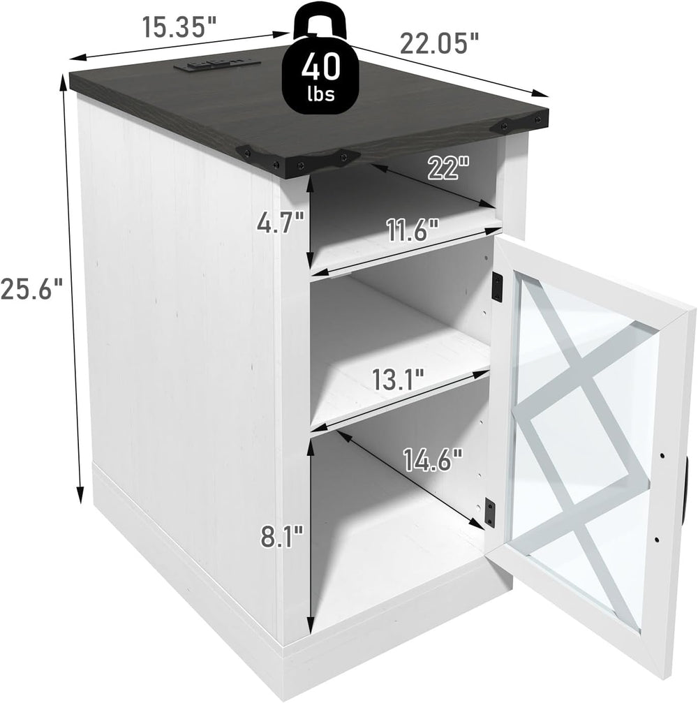 Clihome End Table with Charging Station, 15.4'' Rustic Nightstand wit...