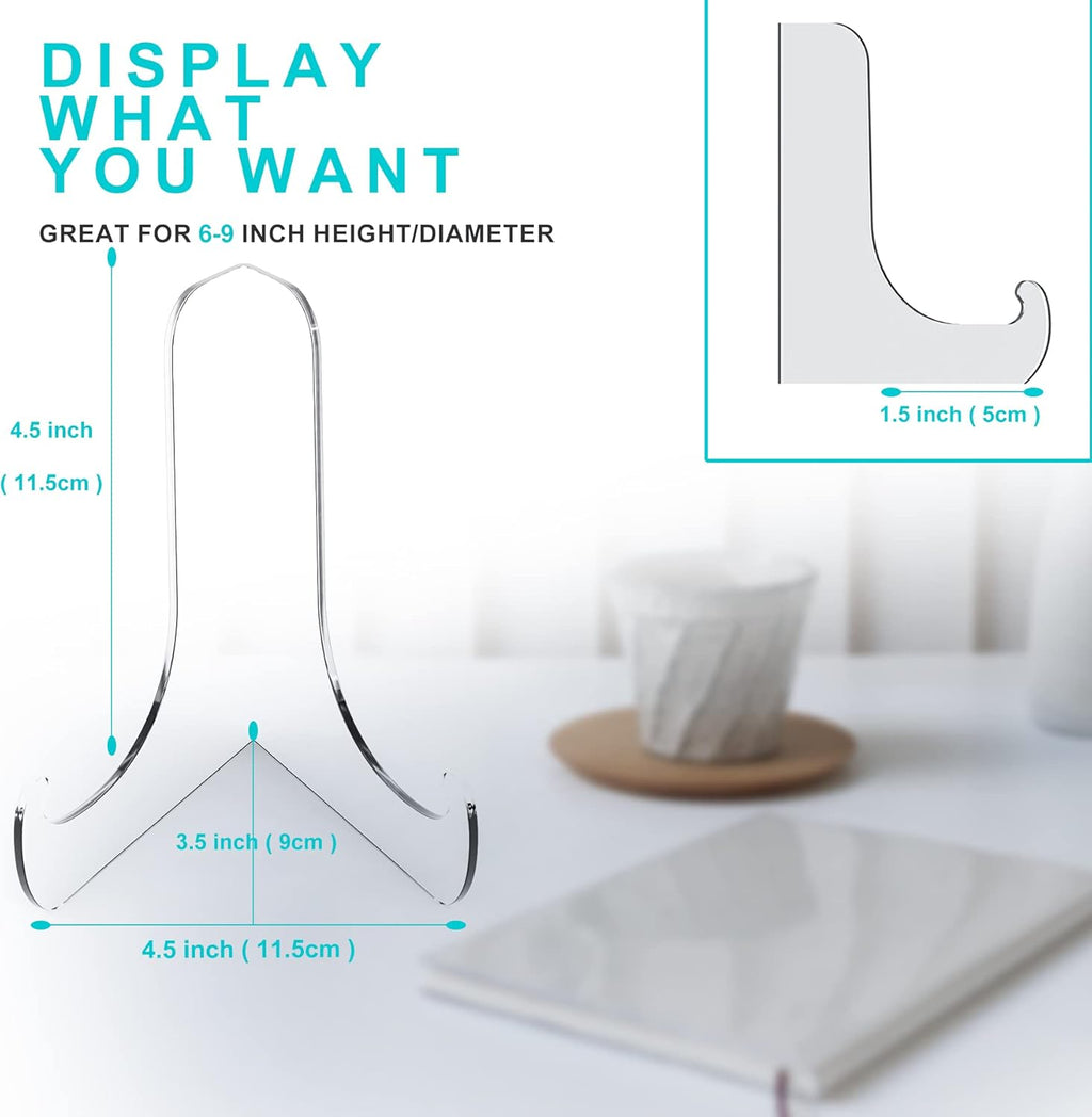 Boloyo 60-Degree Angle Acrylic Plate Display Stand , 4.5 Inch 5PC Clear Acrylic Display Holder Easel Base for Home Office Kitchen School Art Display