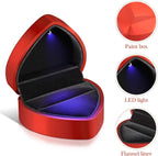 Heart Ring Box with LED Light, Luxury LED Lighted Engagement Ring Box, Velvet Earrings Jewelry Case with Light, Jewelry Display Box for Wedding, Engagement, Proposal, Birthday and Anniversary-Red