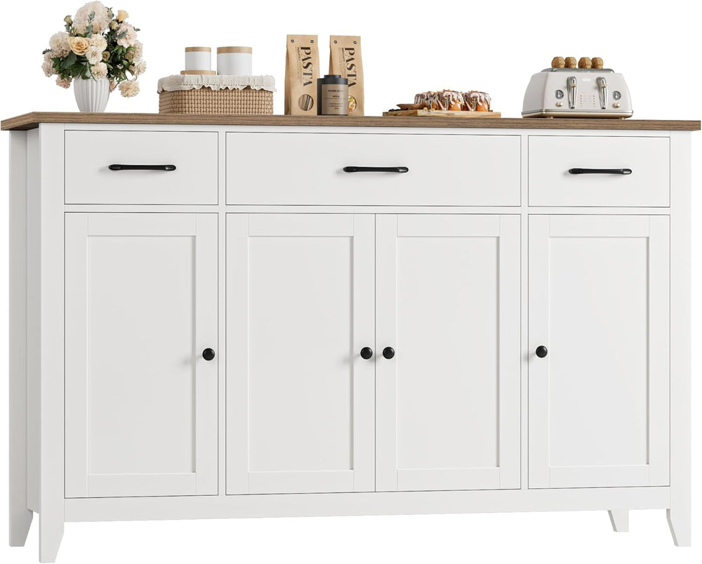 HORSTORS 55" W Buffet Cabinet with Storage, Kitchen Storage Cabinet, White