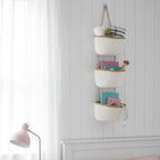 TeoKJ 3-Tier Wall hanging Storage Bags, Over the Door Organizer, Decorative Cotton Rope Hanging Baskets, White & Dark Brown