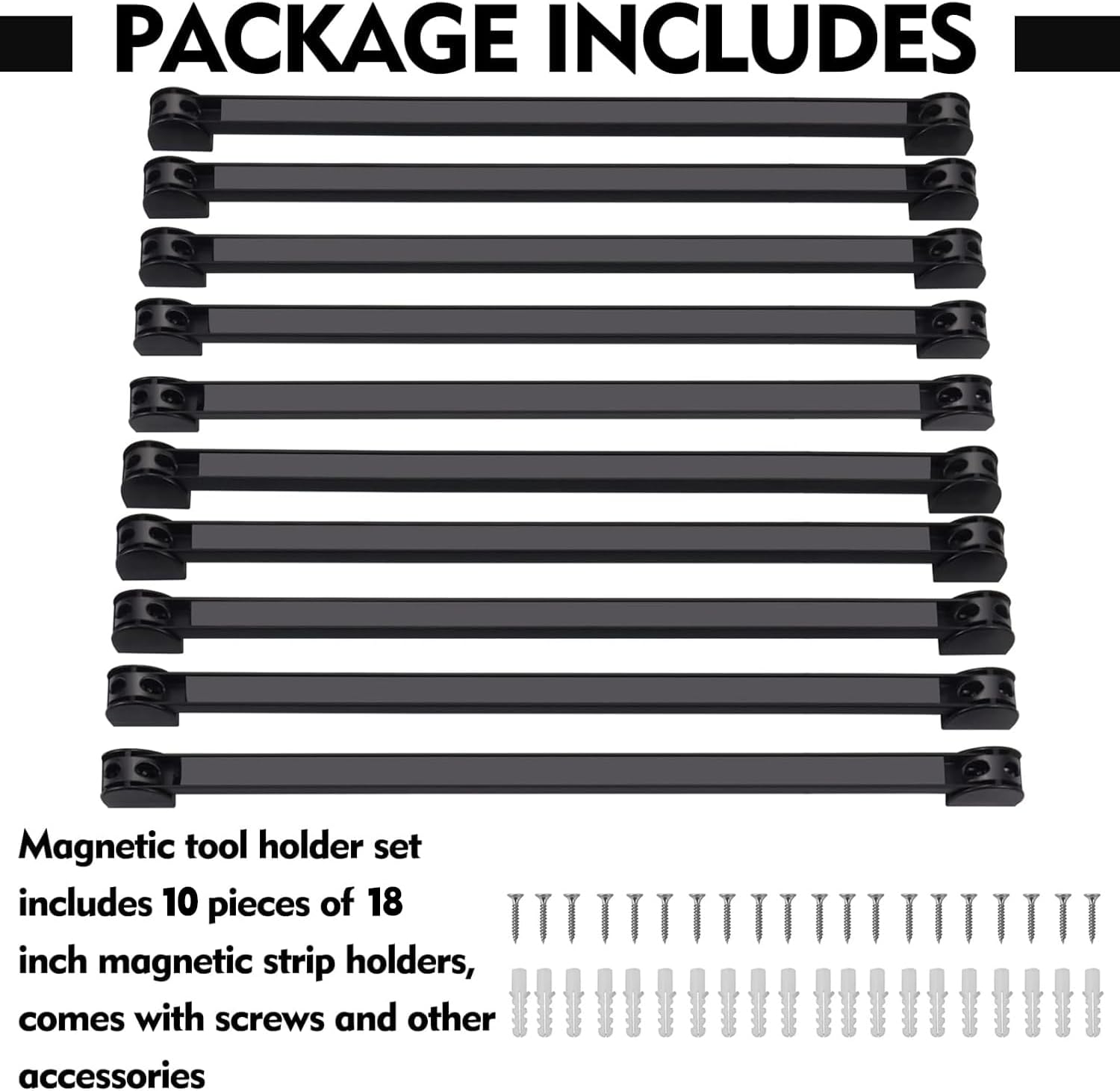 18" Magnetic Tool Holder, 10 Packs Magnetic Storage Strips Magnet Bar PVC Coated for Garage Tool Organizer Mounted Hanging Strip,Heavy Duty of Holder Easy to Install