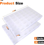 Pony Bead Organizer-2Pack,Adjustable Dividers,Pony Bead Storage,Transparent,36Grids