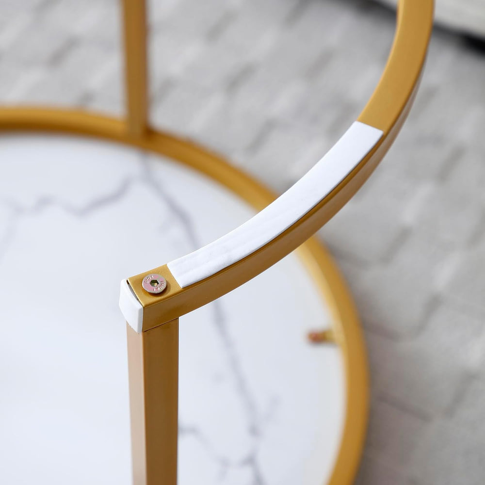 Round Coffee Table Set with Marble Pattern Top,Coffee Table and End Table Set...