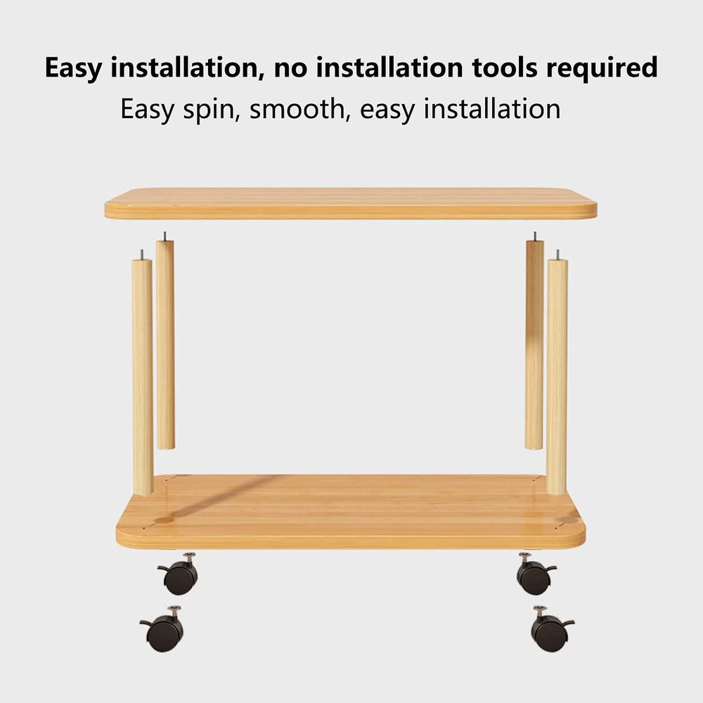 Rolling End Table with Wheels, 2-Tier 150lb Shelf, MDF Top Solid Wood Frame, ...