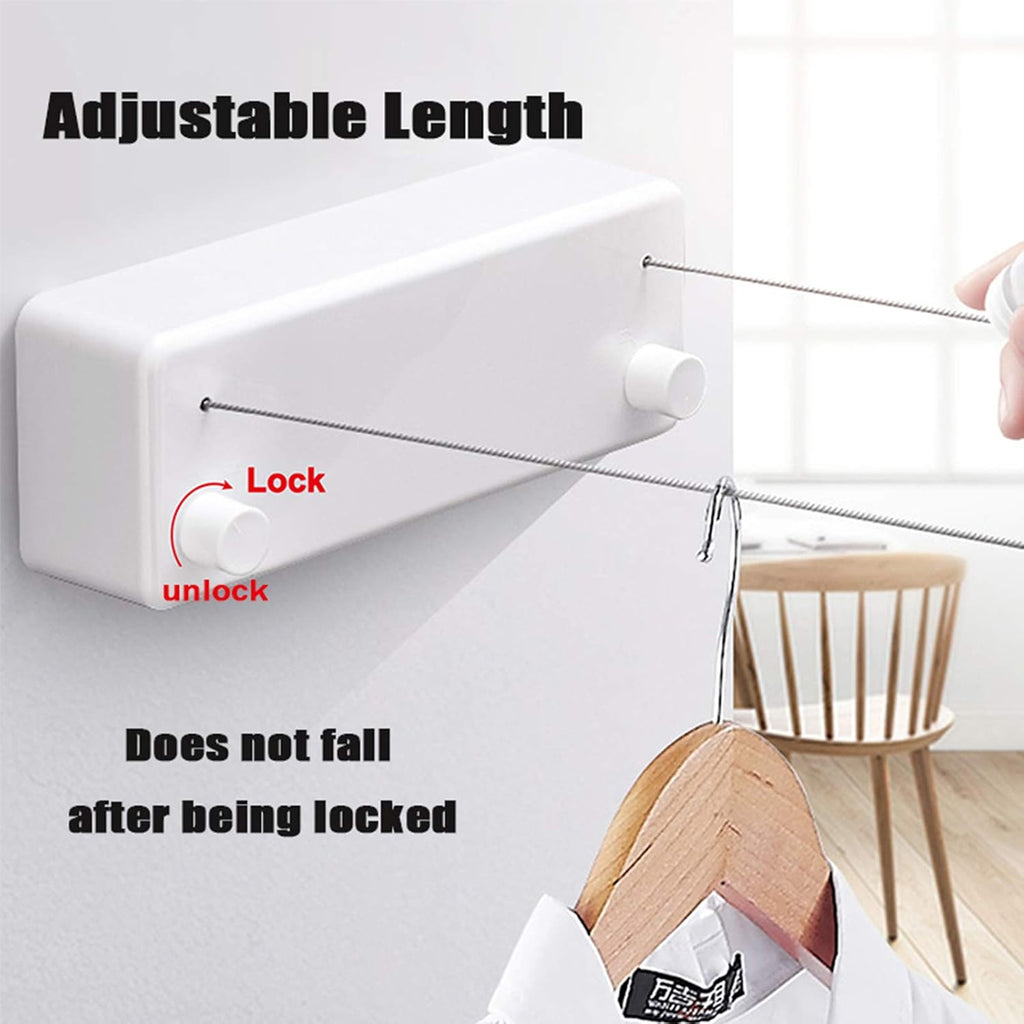 Bakala Retractable Clothesline, Portable Clothes Line Retracting Outdoors, Wall Mounted Double Line with Adjustable Stainless Steel Rope, 13.8 Ft Drying Laundry Line for Balcony, Laundry, Hote l-White
