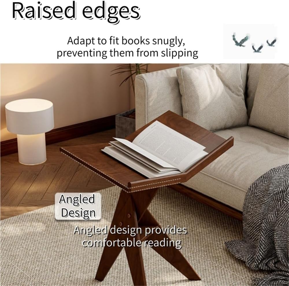 Solid Wood Floor Book Stand for Reading, Irregular Side Table Used for Readin...