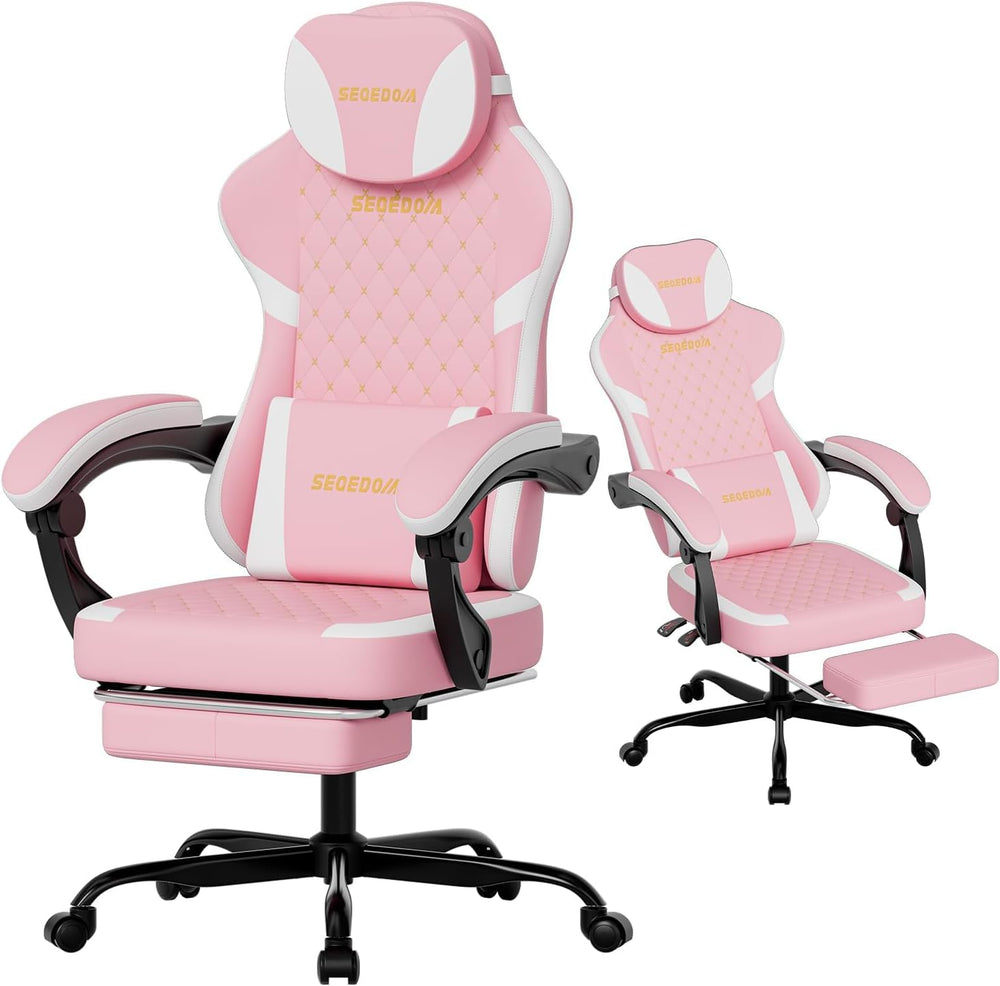 Ergonomic Gaming Chair with Footrest & Massage Lumbar Pillow, Height Adju...