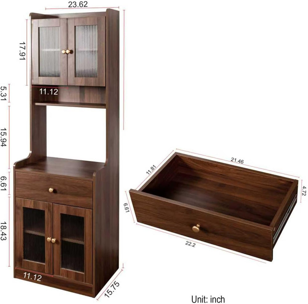 Freestanding Kitchen Pantry Cabinet with Countertop, Hutch Cabinet with Micro...