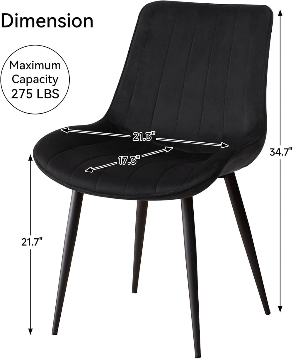 Velvet Dining Chairs Set of 4, Black Modern Upholstered Armless Kitchen Chair...