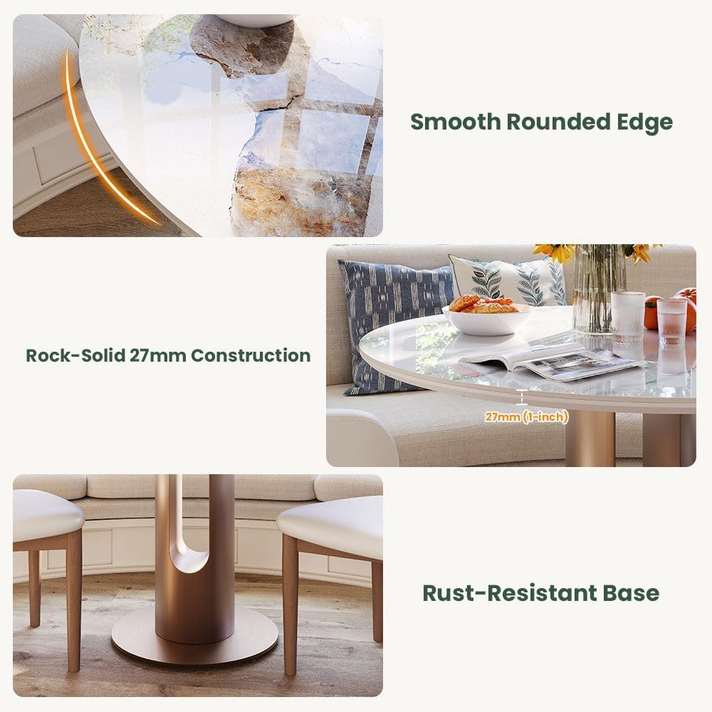 POVISON Round Dining Table, 35" Modern Sintered Stone Kitchen Table for ...