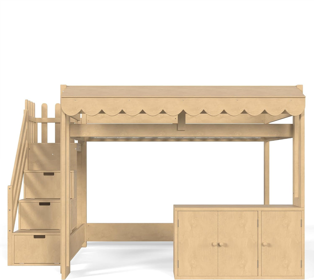 Full Over Full Loft Bed with Storage Stairs and Pretend Store Counter (Full)