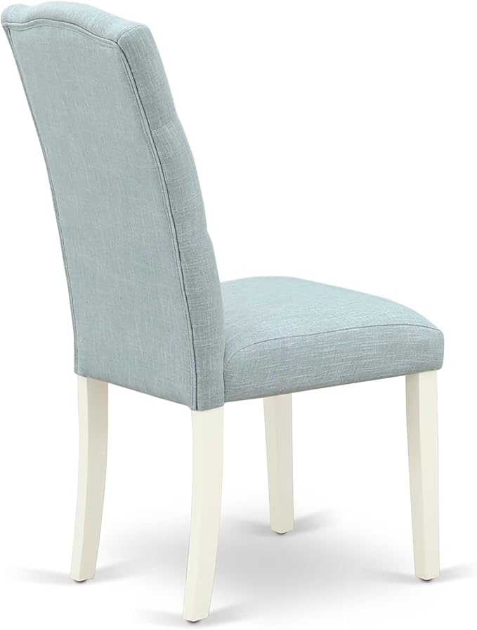 East West Furniture V027CE215-7 7 Piece Dining Room Table Set Consist of a Rectangle Kitchen Table with V-Legs and 6 Baby Blue Linen Fabric Parsons Dining Chairs, 40x72 Inch, Multi-Color