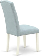 East West Furniture V027CE215-9 9 Piece Dining Table Set Includes a Rectangle Dining Room Table with V-Legs and 8 Baby Blue Linen Fabric Upholstered Chairs, 40x72 Inch, Multi-Color