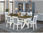 East West Furniture X077MZ015-7 7 Piece Dining Room Table Set Consist of a Rectangle Kitchen Table with X-Legs and 6 Baby Blue Linen Fabric Parson Dining Chairs, 40x72 Inch, Multi-Color