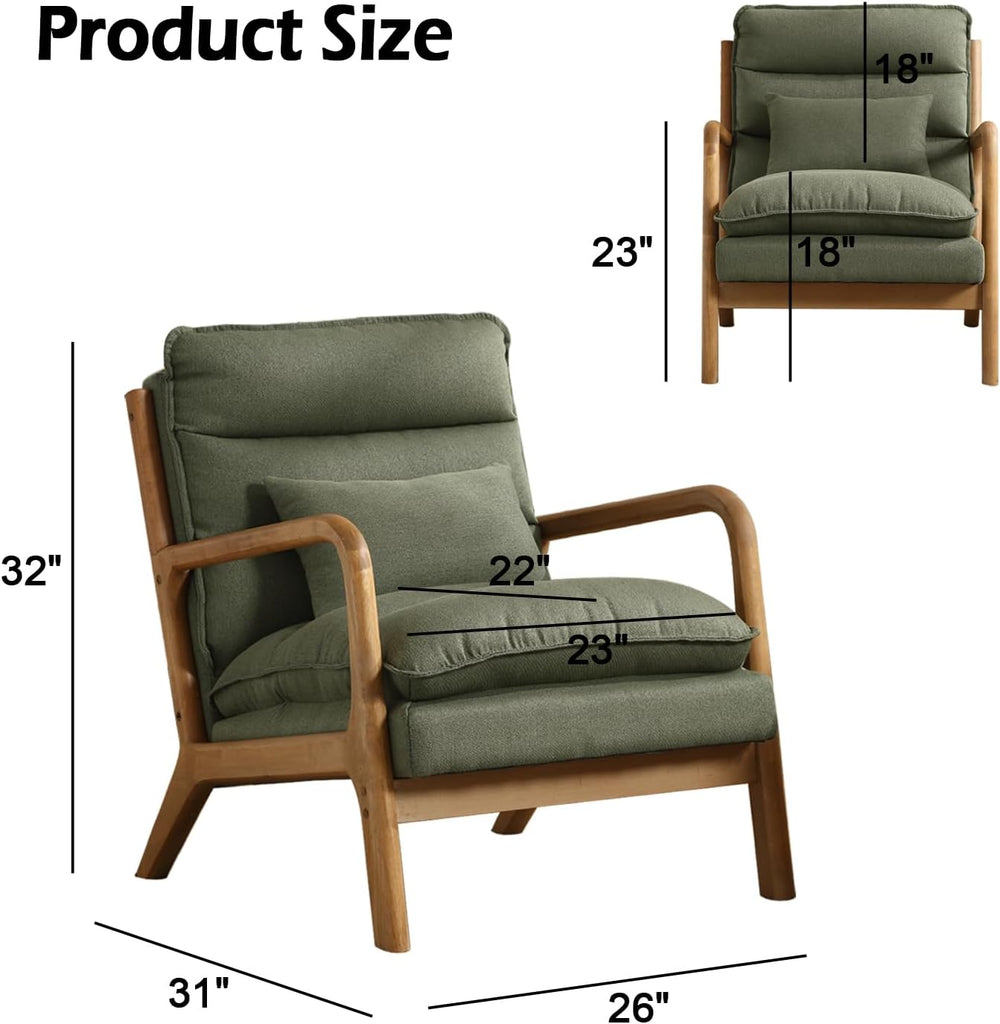 INZOY Mid Century Modern Accent Chair with Wood Frame, Upholstered Reading Ar...