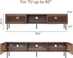 HOMMPA 70 Inch TV Stand for TVs Up to 80'', Mid Century TV Stand with Slatted Door Design, Modern Media Console with Storage Cabinet & Drawer, Entertainment Center for Livingroom, Walnut