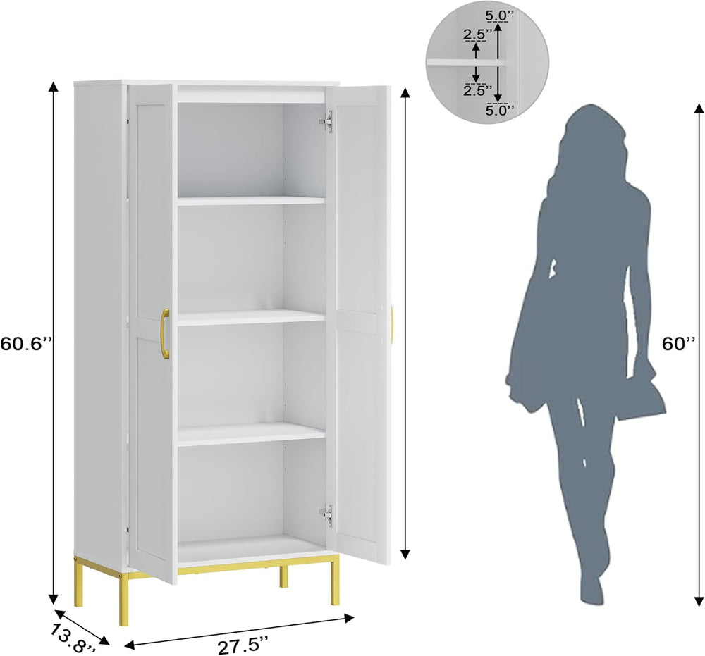 Kitchen Pantry Cabinet,Kitchen Pantry with 2 Adjustable Shelves,4 Shelf Cabin...