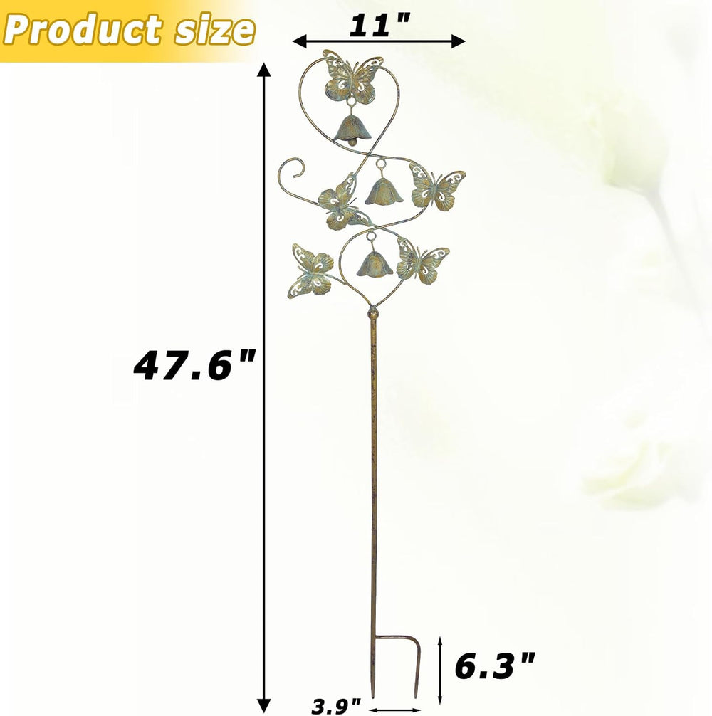 Butterflies Metal Garden Decor,Outdoor Decorative Garden Stakes with Bells