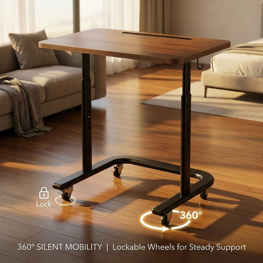 BUYIFY Height Adjustable TV Tray Table with Wheels for Couch or Sofa | Rollin...
