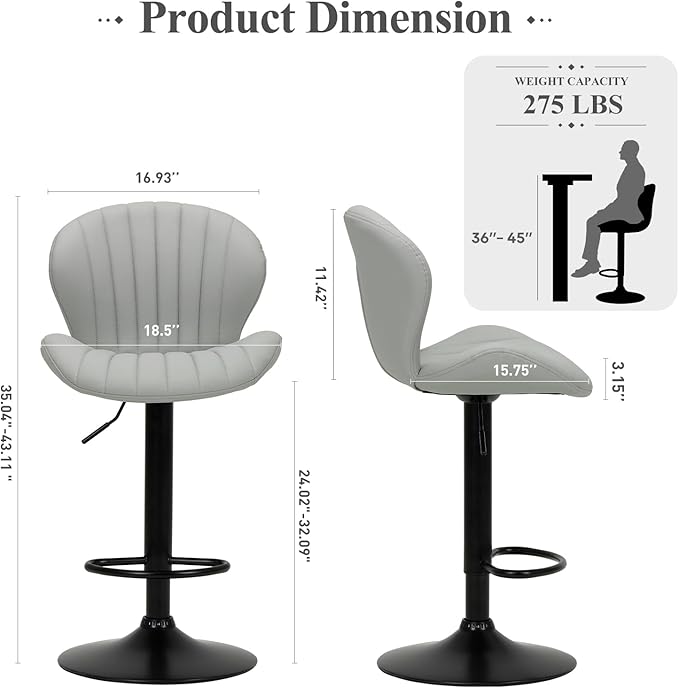 COLAMY Bar Stools Set of 2, Modern Swivel Bar Chairs, Adjustable Faux Leather...
