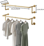 Industrial Pipe Clothing Racks 2 Pack, 36.2In Wall Mounted Clothes Rack, Gold Wall Clothing Racks for Hanging Clothes, Space Saving Closet Hanging Rod for Laundry Room, Bedroom