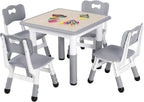 Arlopu Kids Table and 4 Chairs Set, Anti-Slip Toddler Activity Desk | Height Adjustable ((18.9"–23.6"), Wipe-Clean Desktop, Montessori Learning, Drawing, Classroom, Home & Daycare (Grey)