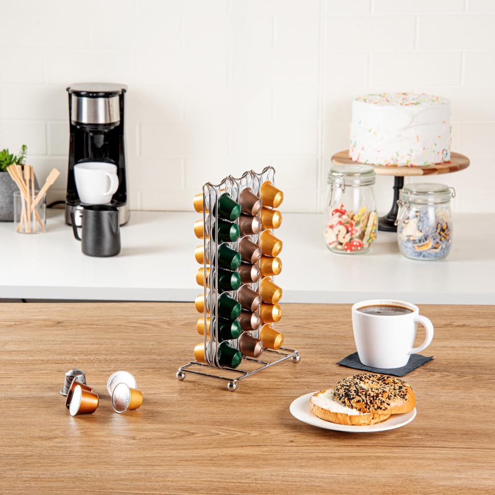 Restaurantware Restpresso 6.5 x 3.7 x 10.4 Inch Coffee Capsule Holder 1 Durable Pod Stand - Holds 42 Nespresso Capsules 4 Raised Legs Iron Espresso Pod Organizer Pods Not Included (Pack of 2)