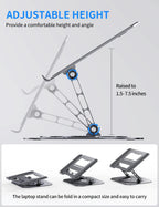 Adjustable Laptop Stand with 360 Rotating Base, Computer Stand for Laptop Ergonimic Foldable Laptop Riser for Desk Compatible with MacBook Pro/Air Notebook up to 16 Inches, Grey