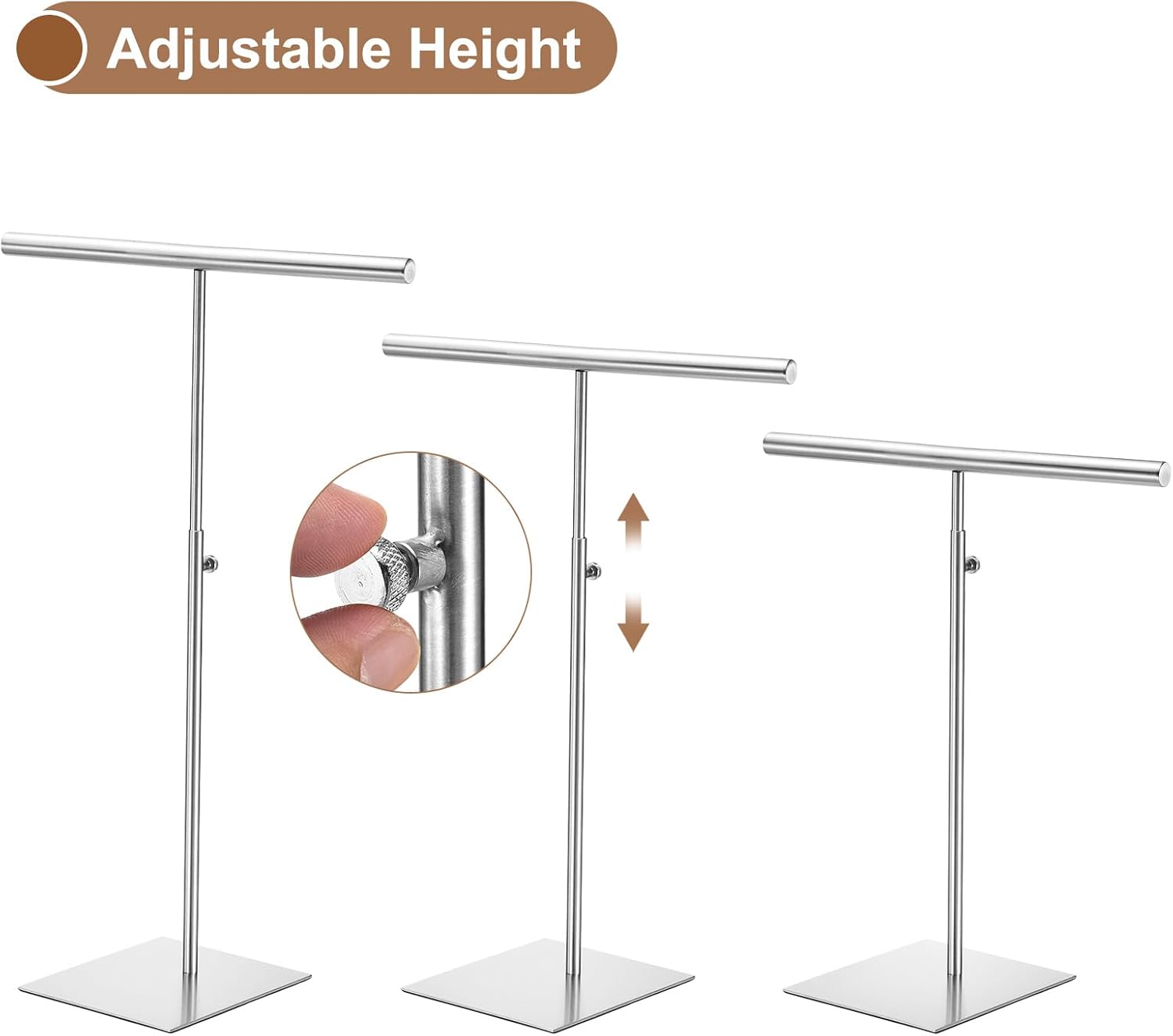 uxcell Necklace Display Stand Adjustable Height Jewelry Rack T Bar Tabletop Purse Holder for Home Boutique Store - Silver