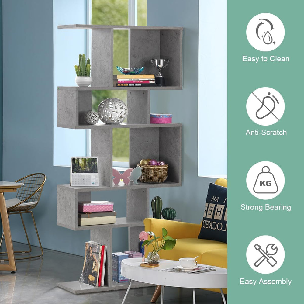 GIANTEX 5-Tier Geometric Bookshelf Set of 2, 70'' Tall Wood Freestand...