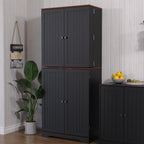 Furnify 72" Tall Kitchen Pantry Cabinet with Door Organizer, Black | Farmhouse Rustic Tall Buffet Cabinet with Adjustable Shelves, Freestanding Storage Cupboard for Kitchen Dining Room Bathroom