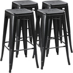 Yaheetech 30 Inch Metal Bar Stools Set of 4, Bar Height Backless Bartools, Industrial Stackable Bar Chairs with Footrest for Kitchen/Dining Room/Bistro/Patio, Black
