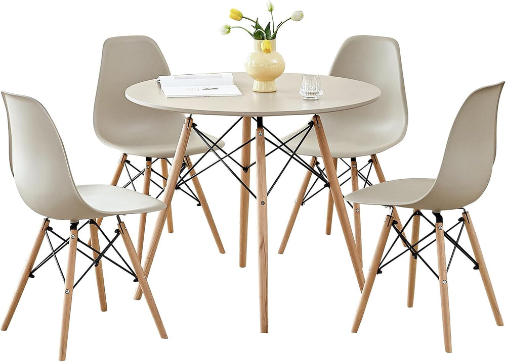 5-Piece Round Dining Set, 35.5" Sand Table Chairs Set of 4 | Kitchen Tab...
